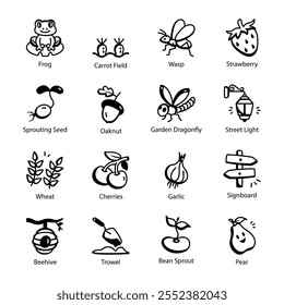 Collection of Doodle Style Nature Icons
