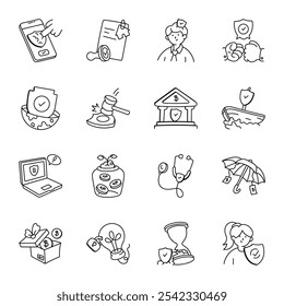 Coleção de ícones de proteção de estilo Doodle 

