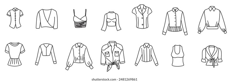 Collection of doodle tops isolated. Hand drawn vector art.