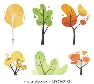 Collection of doodle trees and bushes for cartoon backgrounds