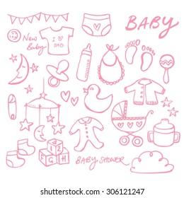 Collection of doodle vector baby icons