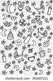 Collection of doodle vector baby icons.Vector Illustration