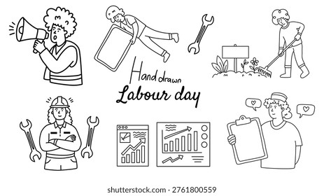 a collection of doodle workers including engineers farmers and medical staff showing appreciation