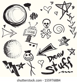 Collection of doodles and drawings in vector format with a variety of elements.