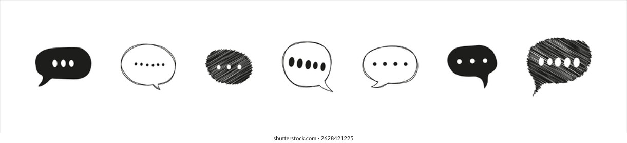 Eine Sammlung von Doodles mit handgezeichneten Sprechblasen, einzeln auf weißem Hintergrund, Vektor 10 eps.
