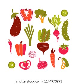Collection of Doodles Vegetables Isolated on White Background.