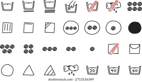Uma coleção de ícones de vetor estilo doodle inspirados em símbolos de lavanderia.