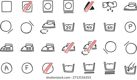 Uma coleção de ícones de vetor estilo doodle inspirados em símbolos de lavanderia.