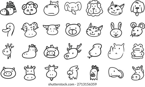 A collection of doodle-style vector icons inspired by animal heads.
