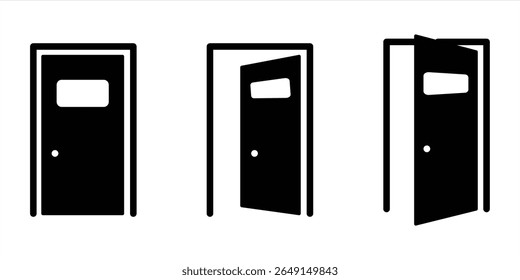 Collection of door icons. Doors that open, close, and slightly open. Door collection. vector illustration