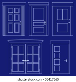 Collection of doors in blueprint vector style