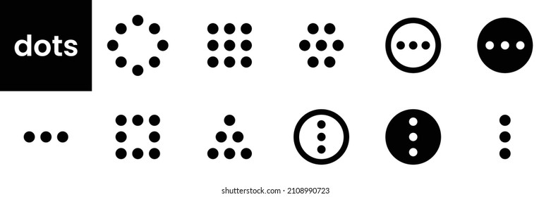 Iconos de la colección de puntos. Conjunto de iconos plano negro aislado en fondo blanco
