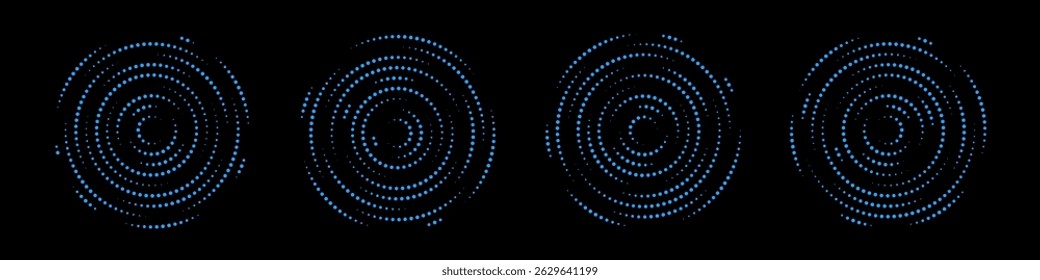 Collection of dotted circle wave vector icons. Ripple circle graphic design elements