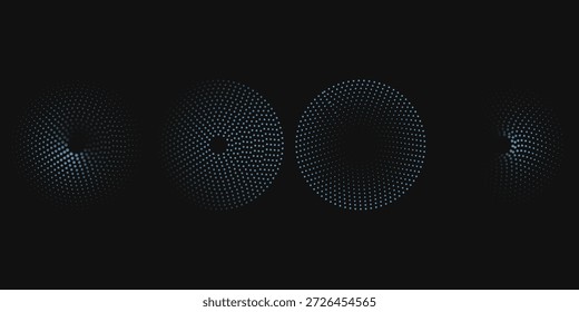 Colección de iconos de vector de onda circular punteada. Elementos del Diseño gráfico del círculo de la ondulación