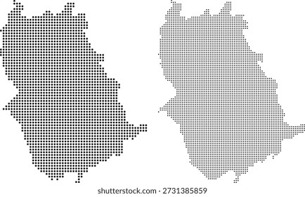 collection of dotted and halftone map silhouettes of amazonas venezuela region for professional geographic data