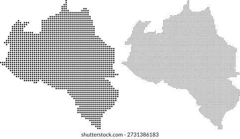 collection of dotted and halftone map silhouettes of portuguesa venezuela region for professional geographic data visualization