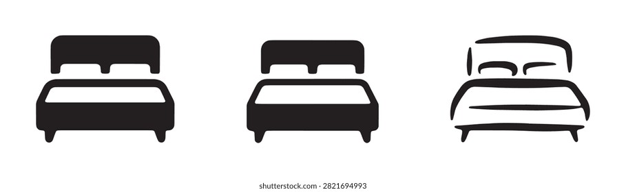 Collection of double bed icons, representing bedroom furniture and comfortable sleeping arrangements.