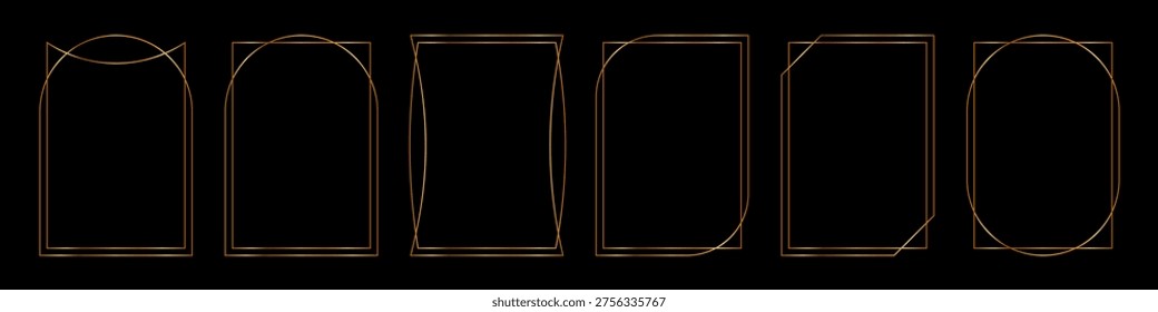 Collection of double elegant, thin gold line art frames with various rounded and rectangular geometric shapes