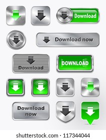Collection of Download metallic and glossy elements. Vector illustration