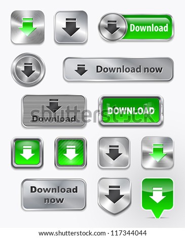 Collection of Download metallic and glossy elements. Vector illustration