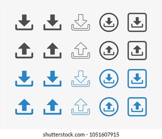 Collection of download and upload files icons vector set for web site or application. Various simple download, upload icon isolated from the background. White download icons in flat style.
