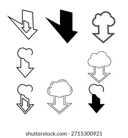 Colección de flechas y nubes hacia abajo
