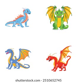 Collection of Dragon Flat Style Vectors 

