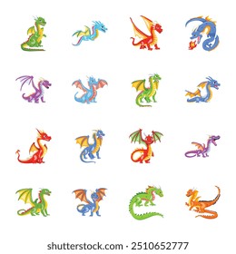 Collection of Dragon Flat Style Vectors 

