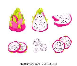 Coleção de fruta do dragão, ou pitahaya. Fruta tropical de verão. Comida vegetariana.