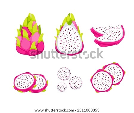 Collection of dragon fruit, or pitahaya. Summer tropical fruit. Vegetarian food.