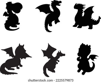 Collection of Dragon isolated vector Silhouette