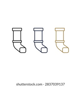 A collection of drainage pipe icons representing roof gutter systems and water management in various line weights and colors