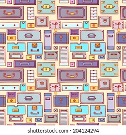 Collection of drawers. Vector seamless pattern.
