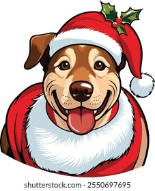 Dibujo de colección de perros lindos, sombrero de Santa Claus y Navidades