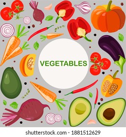 Collection of drawings of vegetables. Vegetables such as carrots, avocado peppers, beets, pumpkins, etc. hand-Drawn vector illustrations in colorful style.