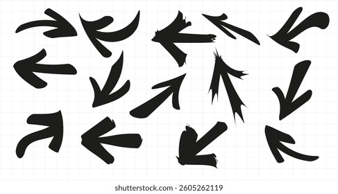 Collection of drawn arrows, icons, signs .Set of simple flat arrows isolated on white background. Arrow icons and arrow colour. Stock vector. EPS10.