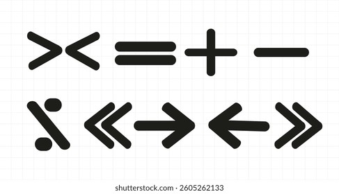 Collection of drawn arrows, icons, signs .Set of simple flat arrows isolated on white background. Arrow icons and arrow colour. Stock vector. EPS10.