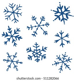 Collection of drawn snowflakes - vector