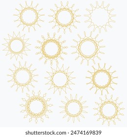 Collection of drawn sun signs. Design elements in the form of a stencil. Isolated vector on white background.	