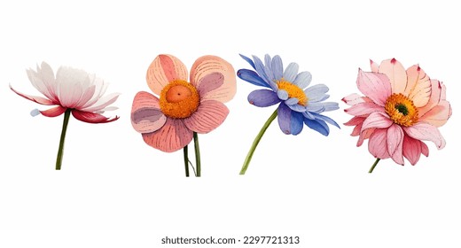 Collection of drawn watercolor flowers