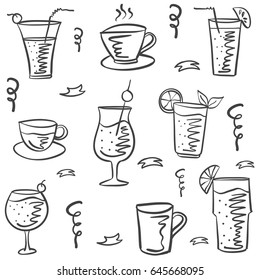 Collection drink theme doodle style