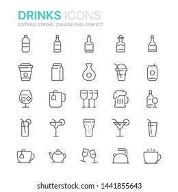 Collection of drinks line icons. 256x256 Pixel Perfect. Editable stroke