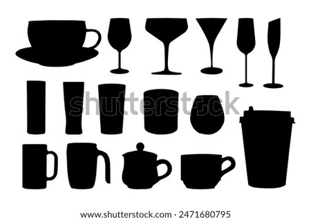 Collection of drinkware silhouette templates. Editable vector illustration in EPS.10