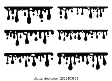 collection of dripping black paint illustration. dripping liquid vector set. silhouette black ink liquid