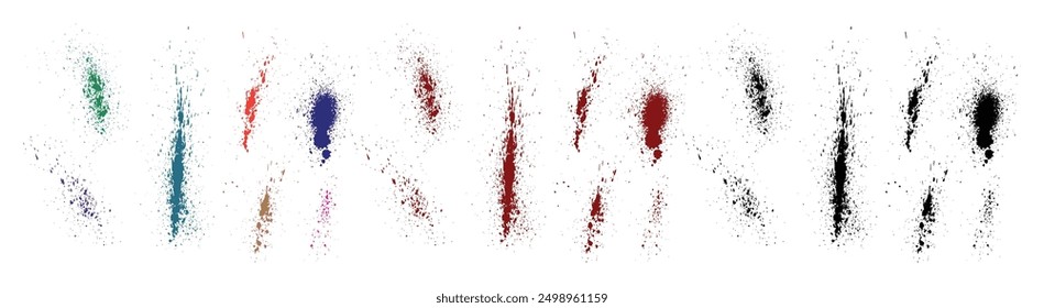 Collection of dripping paint vector red, orange, green, purple, wheat, black color brush stroke spray blood illustration set