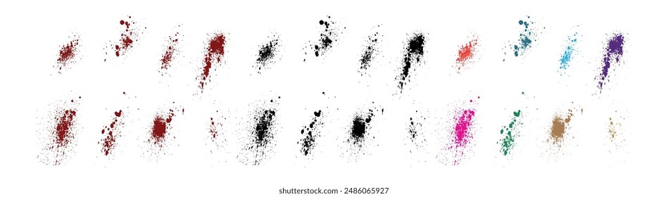 Collection of drop grunge red, orange, green, purple, wheat, black color brush stroke blood splatter background vector