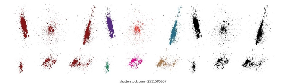 Collection of drop grunge red, orange, green, purple, wheat, black color brush stroke blood splatter background vector