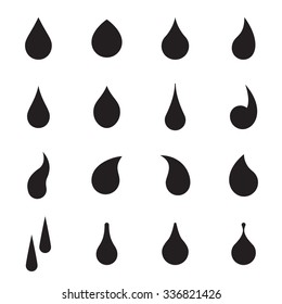 Collection of drop shapes. Drop icons. Black drop symbols isolated on a white background. Vector illustration