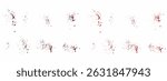 Collection of drops and splatter gradient red blood isolated background
