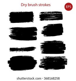 The collection of dry brush, line, flourish, stroke, dab. Vector Illustration. Set of design elements drawn ink paint, hand drawing. Title decoration, signs. Grunge dry brush